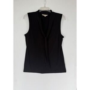Banana Republic Women's Medium Black Sleeveless Drape Neck Tie Blouse Tank Top